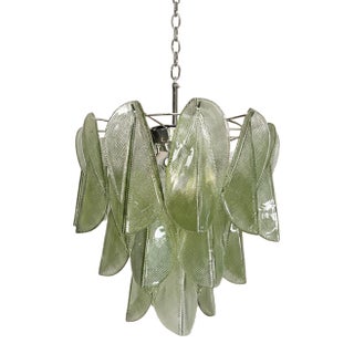 Italian Murano Chandelier | Mazzega Style |23 Green Glass "Rondini" Elements For Sale
