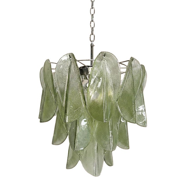 Italian Murano Chandelier | Mazzega Style |23 Green Glass "Rondini" Elements For Sale