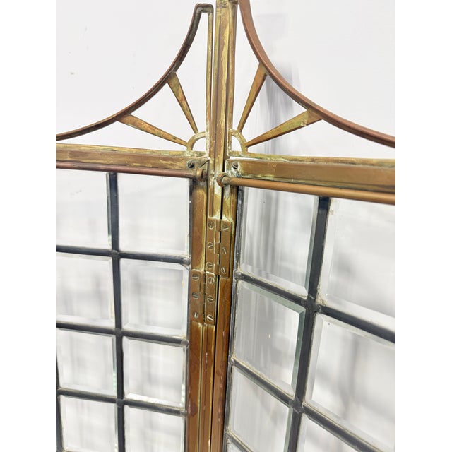 Unusual Edwardian Brass and Beveled Glass Folding Fire Screen, Late 19th C For Sale - Image 13 of 14