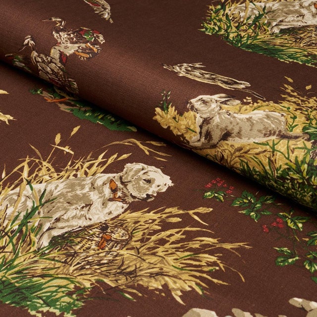 2020s Schumacher Dog & Duck Fabric In Brown For Sale - Image 5 of 5