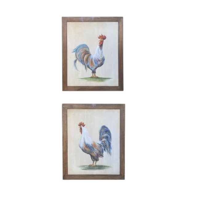 Unknown, Pair of Rooster Canvases, 1920s, Oil on Panel Paintings, Set of 2 For Sale - Image 6 of 6