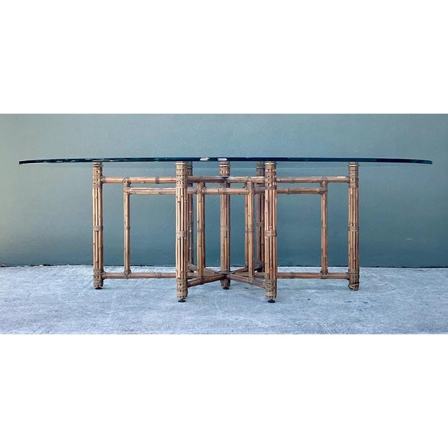 McGuire McGuire Rattan and Glass Oval Dining Table For Sale - Image 4 of 12