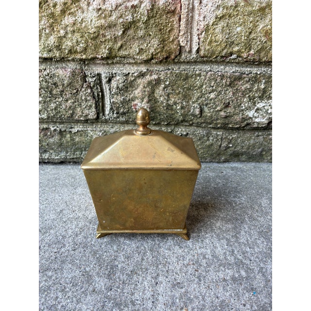 American Vintage Brass Decorative Box With Feet For Sale - Image 3 of 14