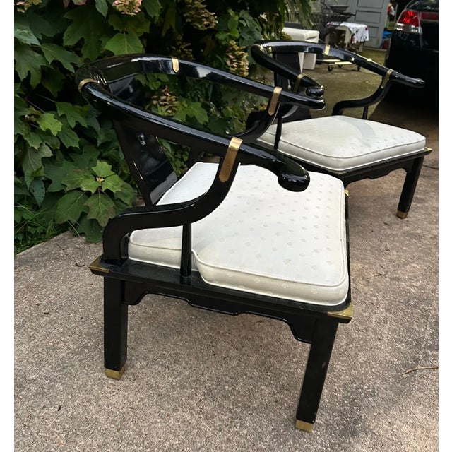 Century Furniture James Mont Style Chinoiserie Ming Horseshoe Chairs Attributed to Century Furniture - A Pair For Sale - Image 4 of 11