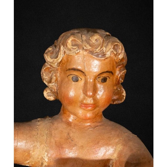 17th Century Spanish Carved Polychrome Wooden Cherubs, Baroque, 1650, Set of 2 For Sale - Image 5 of 9