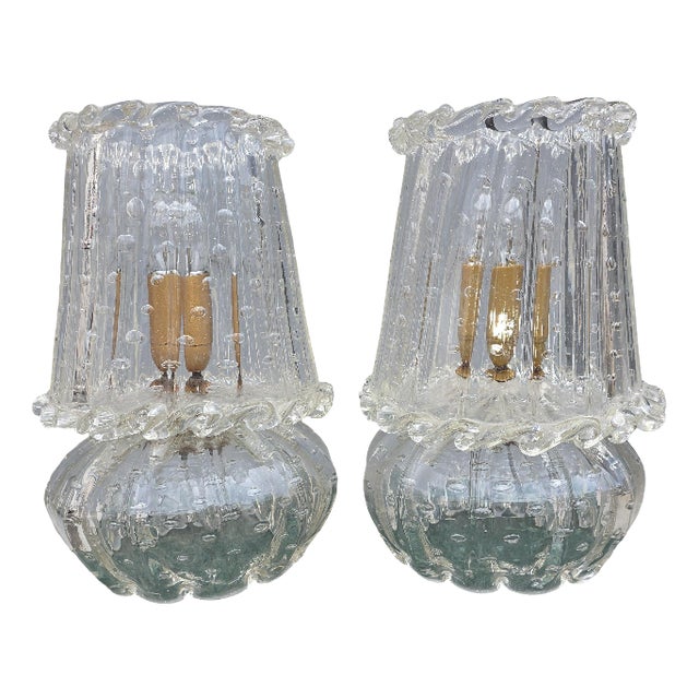 Murano Glass Table Lamps with Bubbles from Barovier, 1930, Set of 2 For Sale