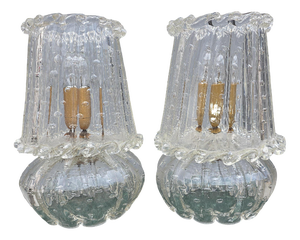 Murano Glass Table Lamps with Bubbles from Barovier, 1930, Set of 2