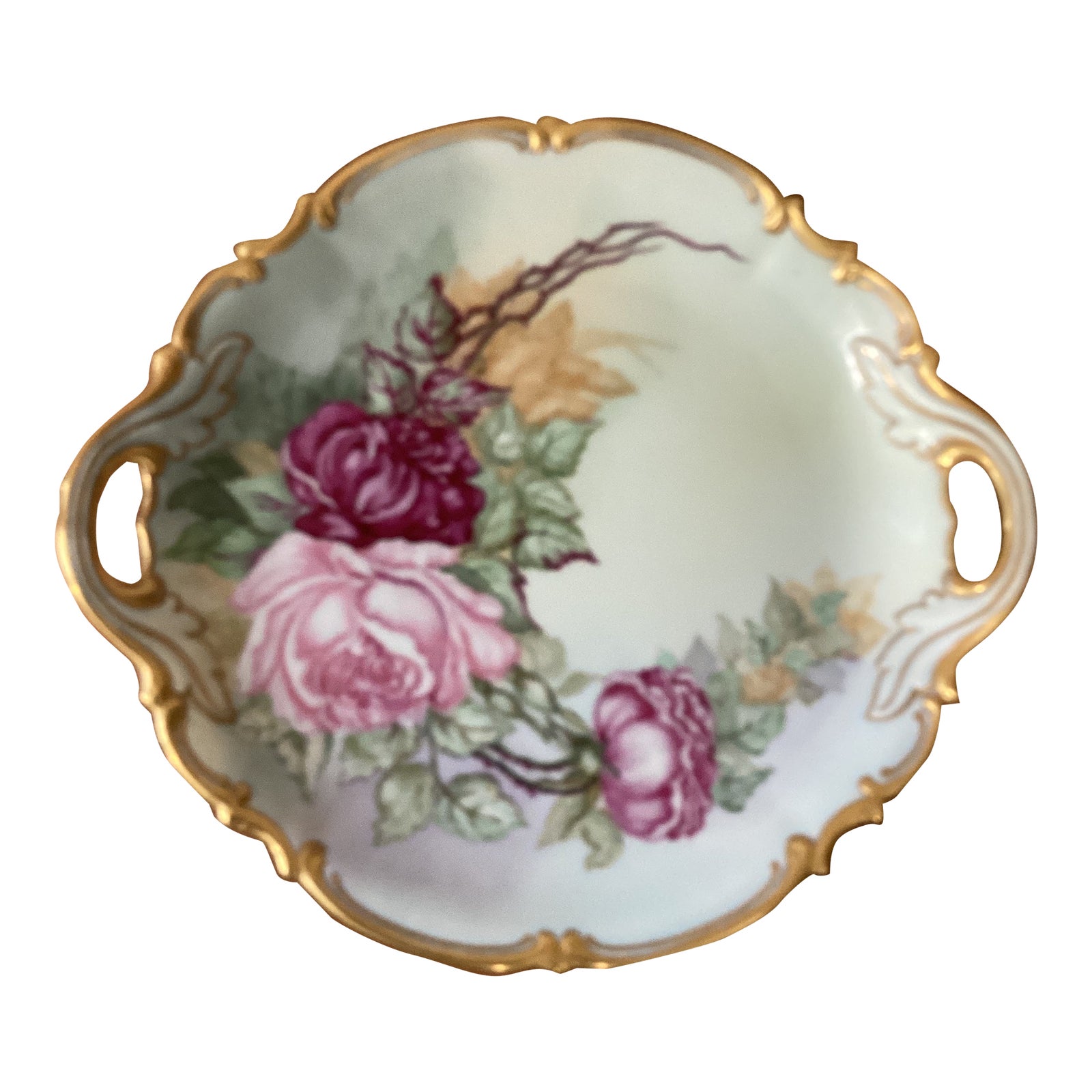 Antique Porcelain Handpainted With Gold Trim Serving Plater by
