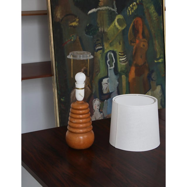 Brown Table Lamp in Turned Beechwood Scandinavian Modern, Denmark, 1950s For Sale - Image 8 of 9