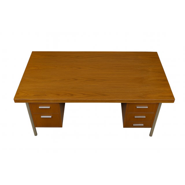 Vintage Solid Wood Desk – Mid-Century Modern Executive Style For Sale - Image 4 of 9
