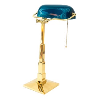Art Deco Banker Lamp with Glass Shade, Vienna, Austria, 1920s For Sale