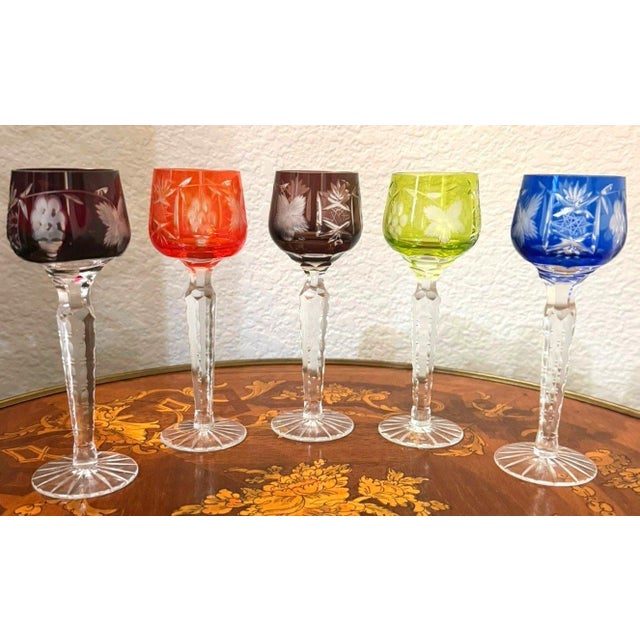Traditional Vintage Bohemian Czech Cut to Clear Crystal Cordial Glasses Harlequin Set of 5 For Sale - Image 3 of 6