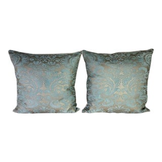 Pair of Aquamarine Fortuny Pillows For Sale