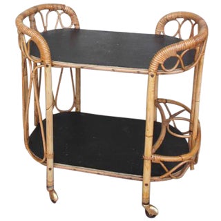 Vintage French Bamboo Bar Cart For Sale