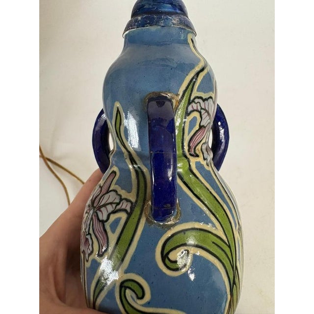 Small Art Nouveau Lamp in Glazed Ceramic, 1970s For Sale - Image 10 of 13