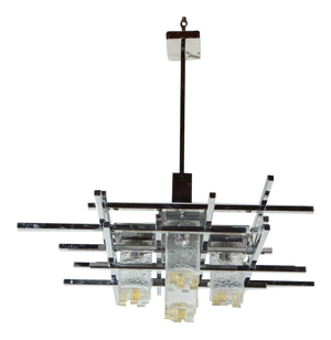 Vintage Abstract Italian Glass & Chrome Chandelier