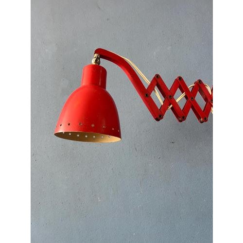 Mid-Century Modern Red Hala Scissor Wall Lamp For Sale - Image 10 of 13