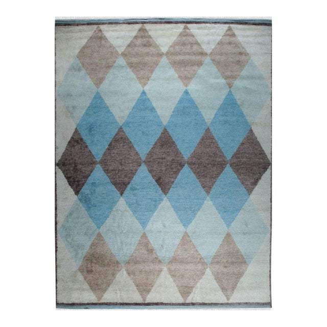 10x14 Multicolor Hand-Knotted Wool Diamond Cascade Geometric Modern Carpet Rug For Sale