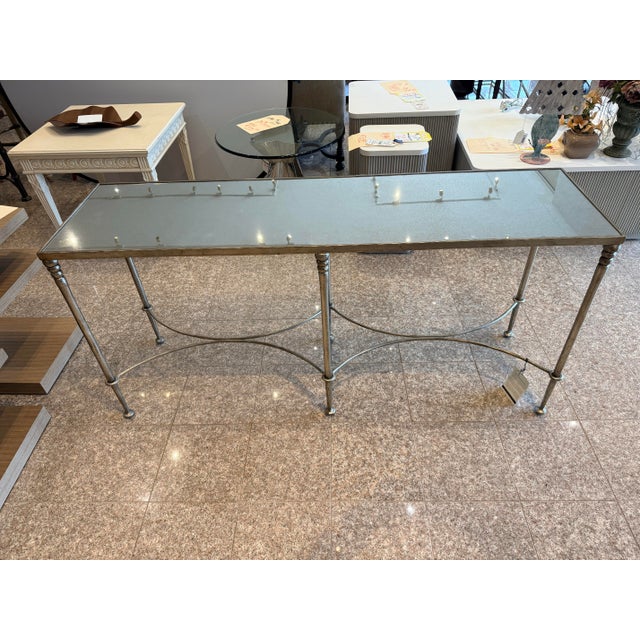 Metal Maison Jansen Style Mirrored and Silver Iron Console Table For Sale - Image 7 of 8