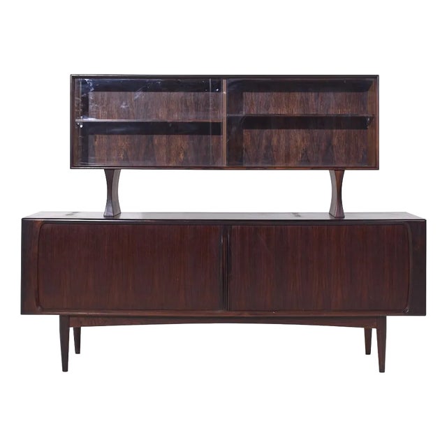 Bernhard Pedersen Mid Century Danish Rosewood Tambour Door Credenza and Hutch For Sale