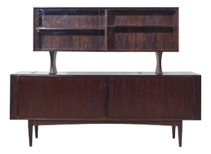 Bernhard Pedersen Mid Century Danish Rosewood Tambour Door Credenza and Hutch