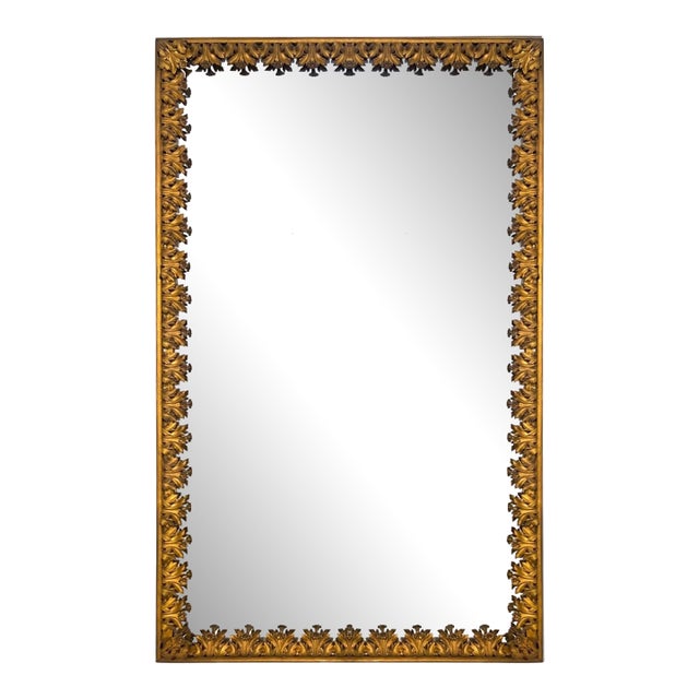 19c French Antique Brass Bistro Floor Mirror For Sale