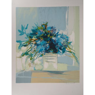 Claude Hemeret, Bouquet bleu, Lithograph For Sale