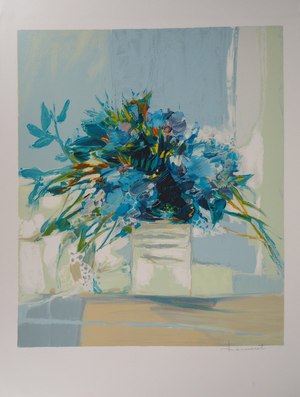 Claude Hemeret, Bouquet bleu, Lithograph