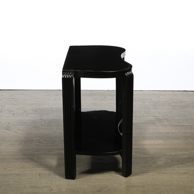 Pair of Art Deco Machine Age Black Lacquer Side Tables With Inset Vitrolite Tops For Sale - Image 17 of 18