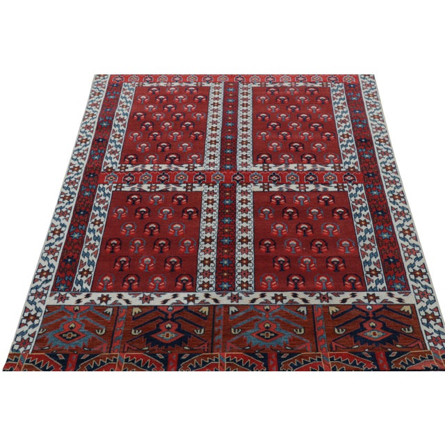 2010s Rug & Kilim’s Yomut Ensi Style Rug in Red and White With Geometric Patterns For Sale - Image 5 of 8