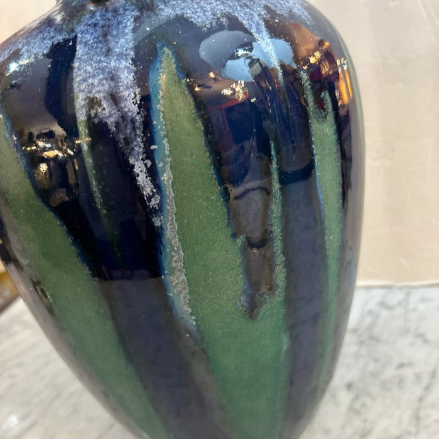 Ceramic Blue and Green Drip Glaze Pottery Urn Vase/ Vessel For Sale - Image 7 of 11