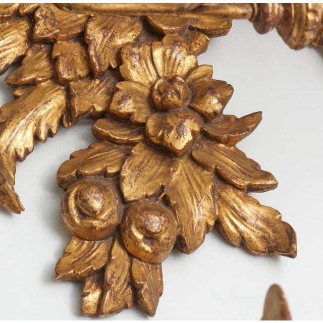 French Country Mid-20th Century French Country Giltwood Five-Light Wall Sconces With Carved Floral and Fruit Decoration - Pair For Sale - Image 3 of 9