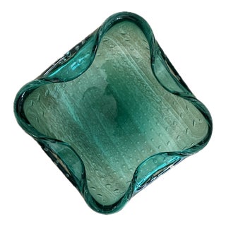 Mint Green 1960s Murano Style Ashtray With Bullicante Bubbles For Sale