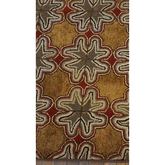 1890s Tan Champagne Geometric Folk Art Antique American Hooked Rug 4' 6" X 4' 8" Woven Cotton Carpet For Sale - Image 9 of 9