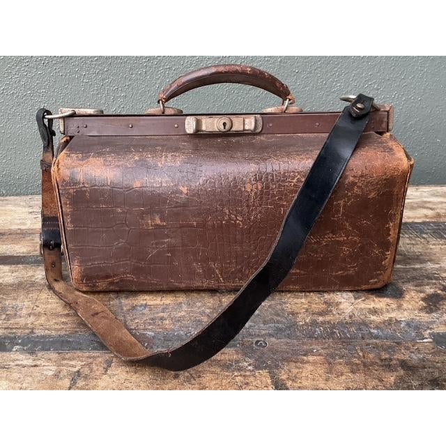 Rustic Vintage Stamped Croco Doctors Bag For Sale - Image 3 of 12