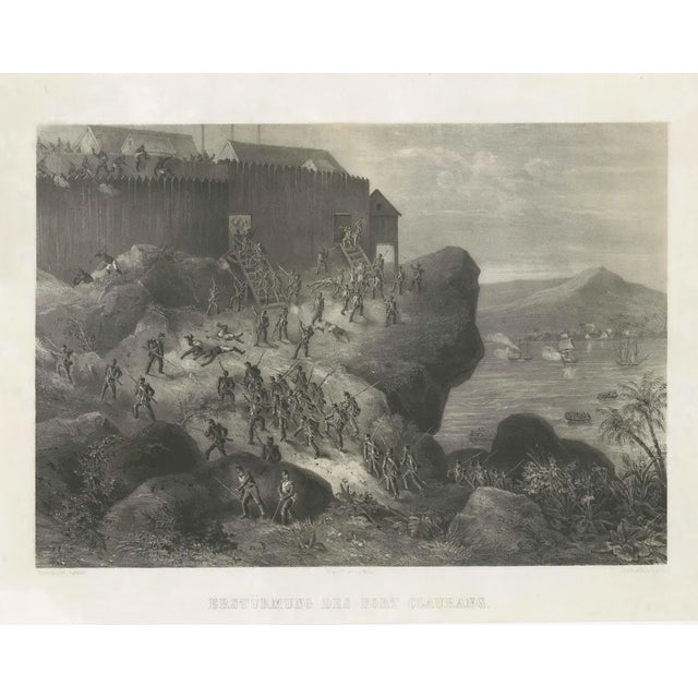 Assault of a Fort in Borneo, Indonesia, 1850, Lithograph For Sale