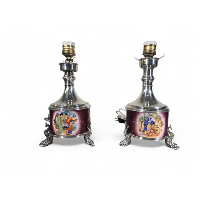 Asian Silver and Enamel Lamps, 1940, Set of 2 For Sale - Image 9 of 10