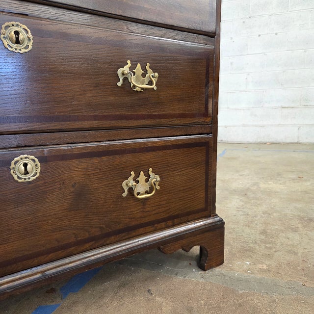 Late 19th Century Georgian Cherry & Oak Banded 5 Drawer Chest With Brass Handles & Escutheons For Sale - Image 17 of 17