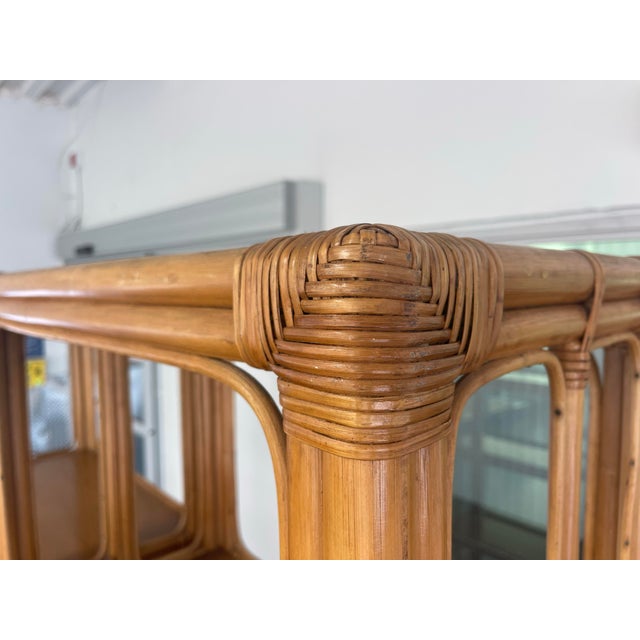 Vintage Tall Architectural Palm Beach Style Rattan Étagères, Pair For Sale - Image 10 of 12