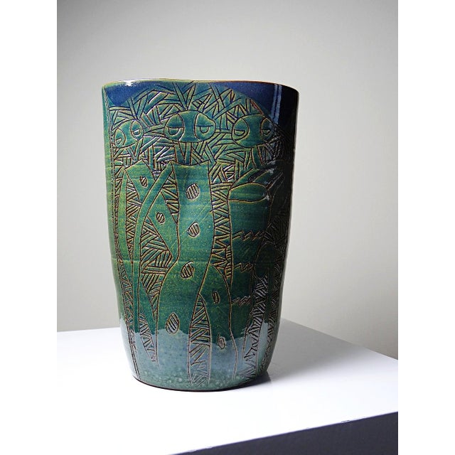 Vintage Handcrafted Blue-Green Pottery Vase from Eseka Pottery, 1990s For Sale - Image 9 of 14