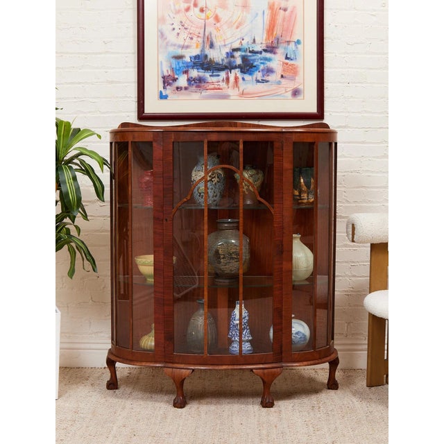 Mid-Century Modern English Walnut Antique Curio For Sale - Image 3 of 12