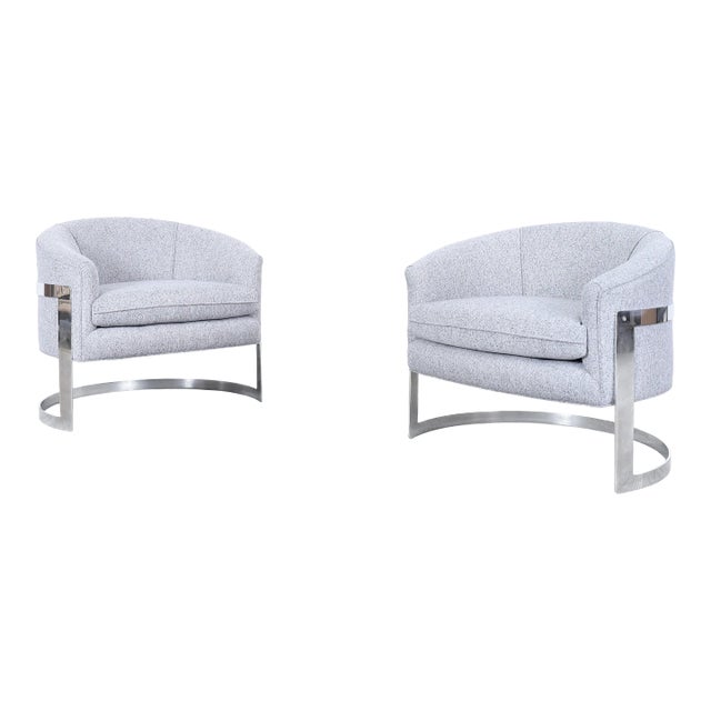 Mid-Century Modern Chrome "Barrel" Lounge Chairs Attributed to Milo Baughman For Sale