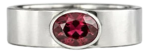 Bezel Set Oval Garnet Wide Matte Band Silver, Gold, Size 10