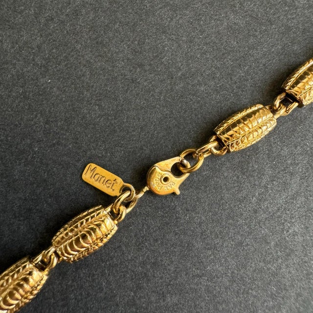 Late 20th Century Vintage 1980s Monet Gold Necklace Statement Textured Bead Link Chunky Maximalist 36" Long For Sale - Image 5 of 8