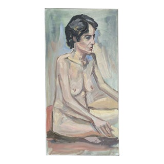 Vintage Original Impressionist Nude Female Study Painting on Canvas For Sale