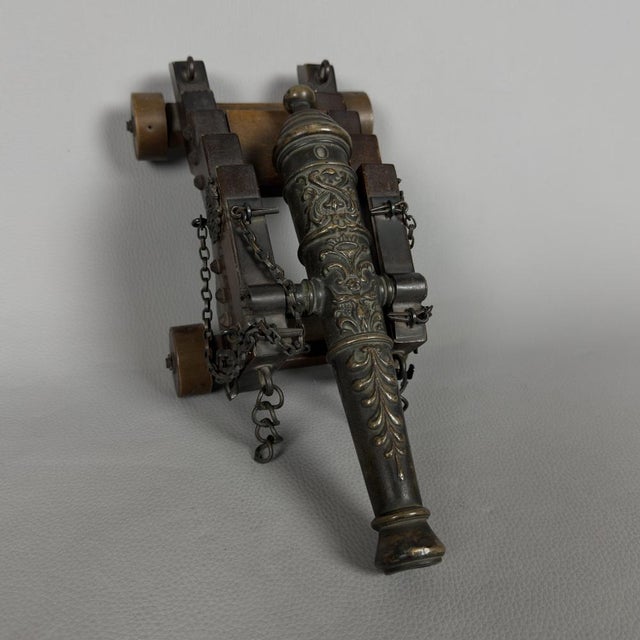 Vintage Decorated Wood and Bronze Naval Cannon, 1940s For Sale - Image 6 of 13