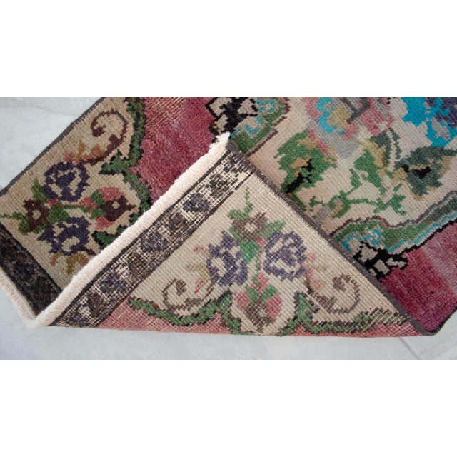 Hand Knotted Small Oushak Rug Mat Faded Petite Rug 1'5" X 2'11" For Sale - Image 10 of 14
