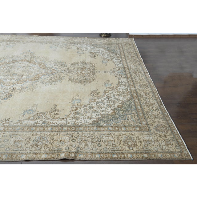 Textile 1970s Vintage Persian Handmade Wool Cotton Beige Area Rug For Sale - Image 7 of 11