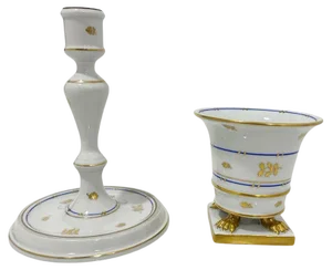 Batthyany Blue Vase and Candlestick in Porcelain from Herend, Hungary, 1960s, Set of 2