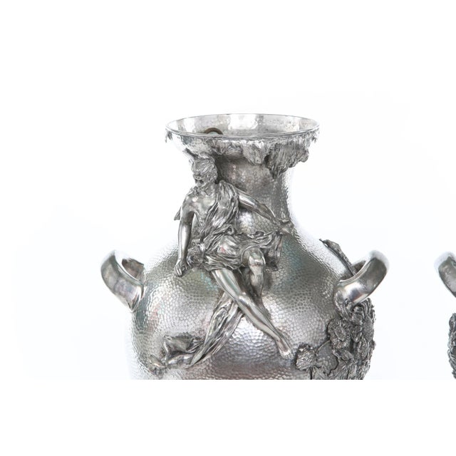 Late 19th Century Silver Plated Pair Vases / Urns For Sale - Image 11 of 13